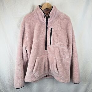 Pink Victorias Secret Teddy Jacket Womens Half Zip Pullover Pink L Fleece Sherpa